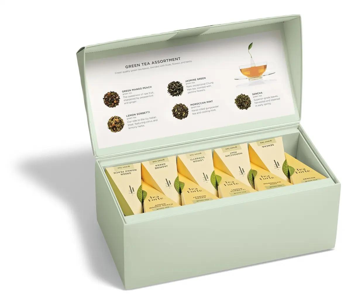 TeaForte Ceai verde Ribbon Green Assortment, 20 de piramide în 5 sortimente, vedere 2