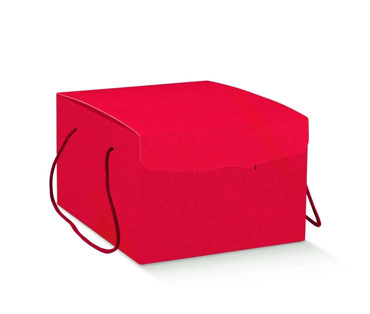 Global Mirex Cutie cadou cu mânere textile Lino Rosso, cutie din carton rigid