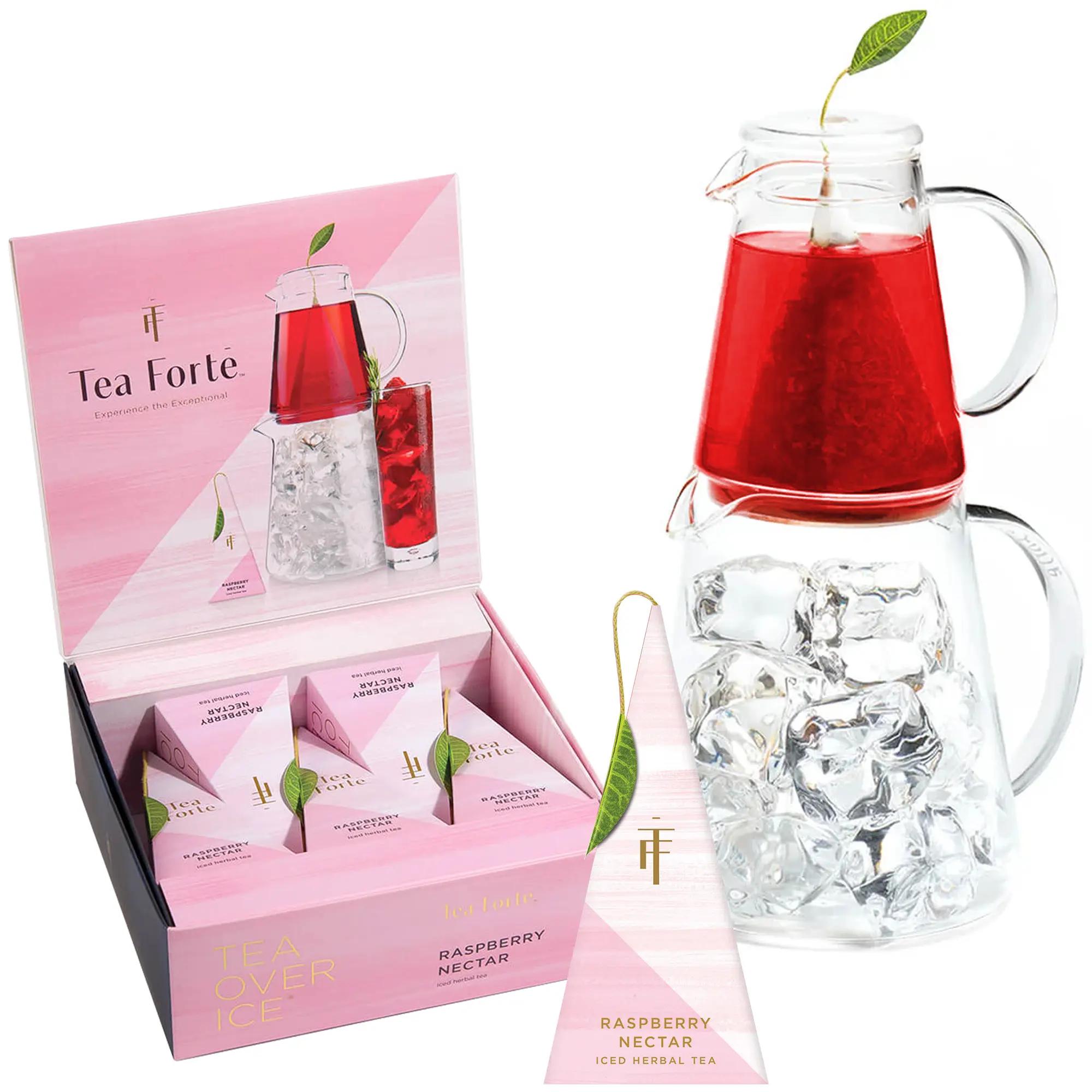 Set cadou cu ceainic pentru ceai rece si 5 piramide ceai rece Iced Tea Raspberry Nectar Gift - Tea Forte | Webcoffee