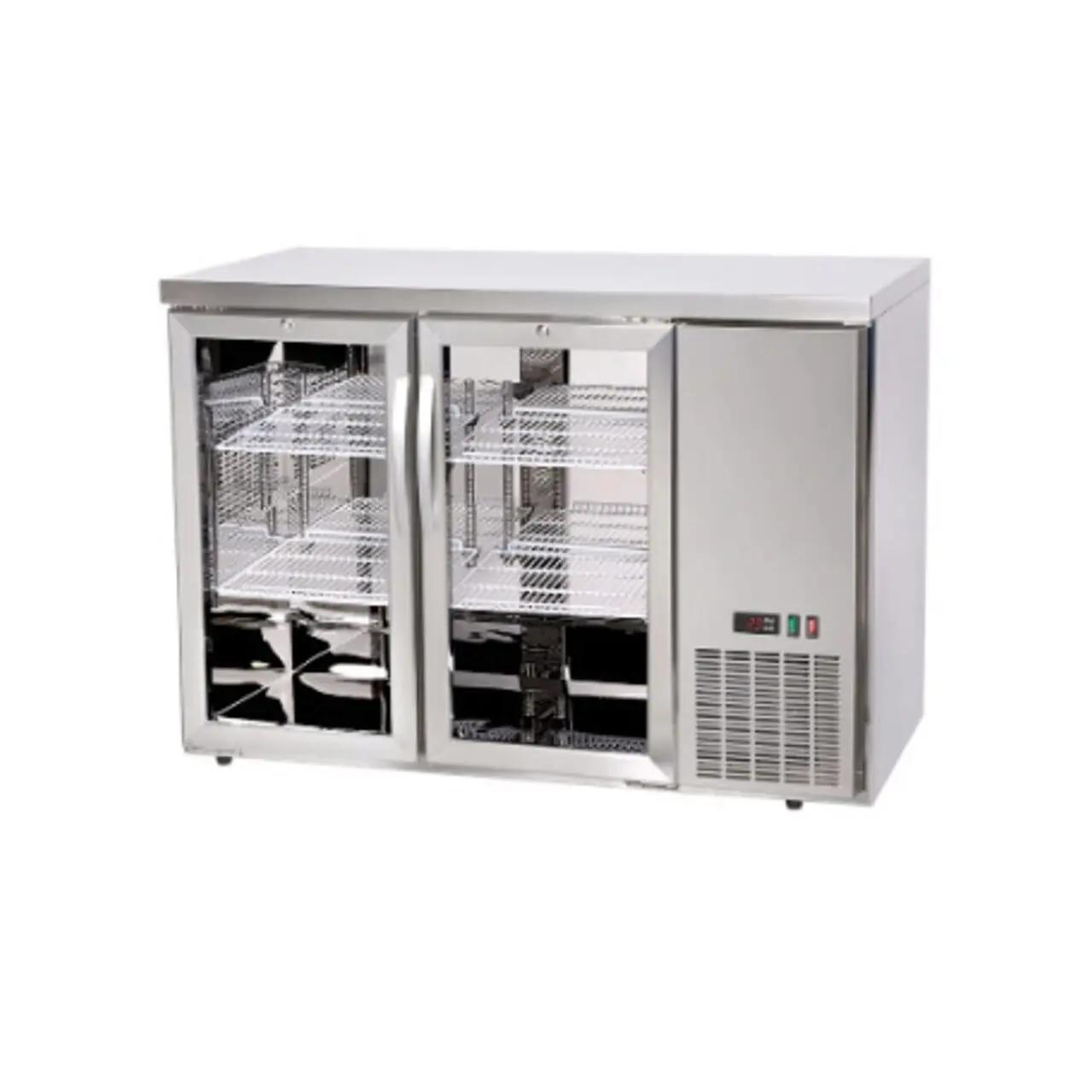 Hendi Masă frigorifică de bar cu uși din sticlă, Arktic, 4 rafturi, 283L, Argintiu, 230V/185W, 1217x631x(H)865mm - Echipamente HoReCa Profesionale | Webcoffee