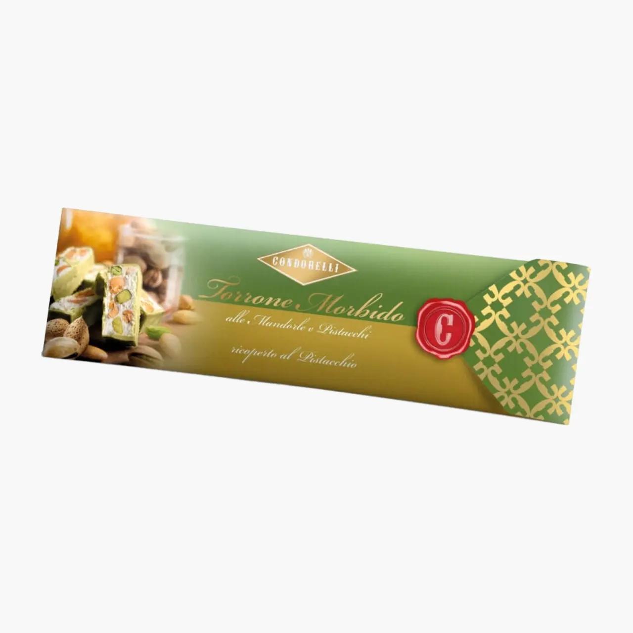 Condorelli Baton de nugat torrone invelit in fistic, fara gluten, Condorelli 150g | Webcoffee