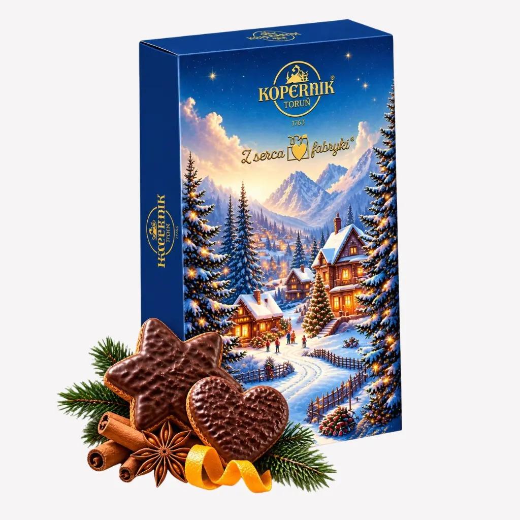 Kopernik Cutie cadou cu turtă dulce Factory’s Christmas 325 g, desert de Crăciun