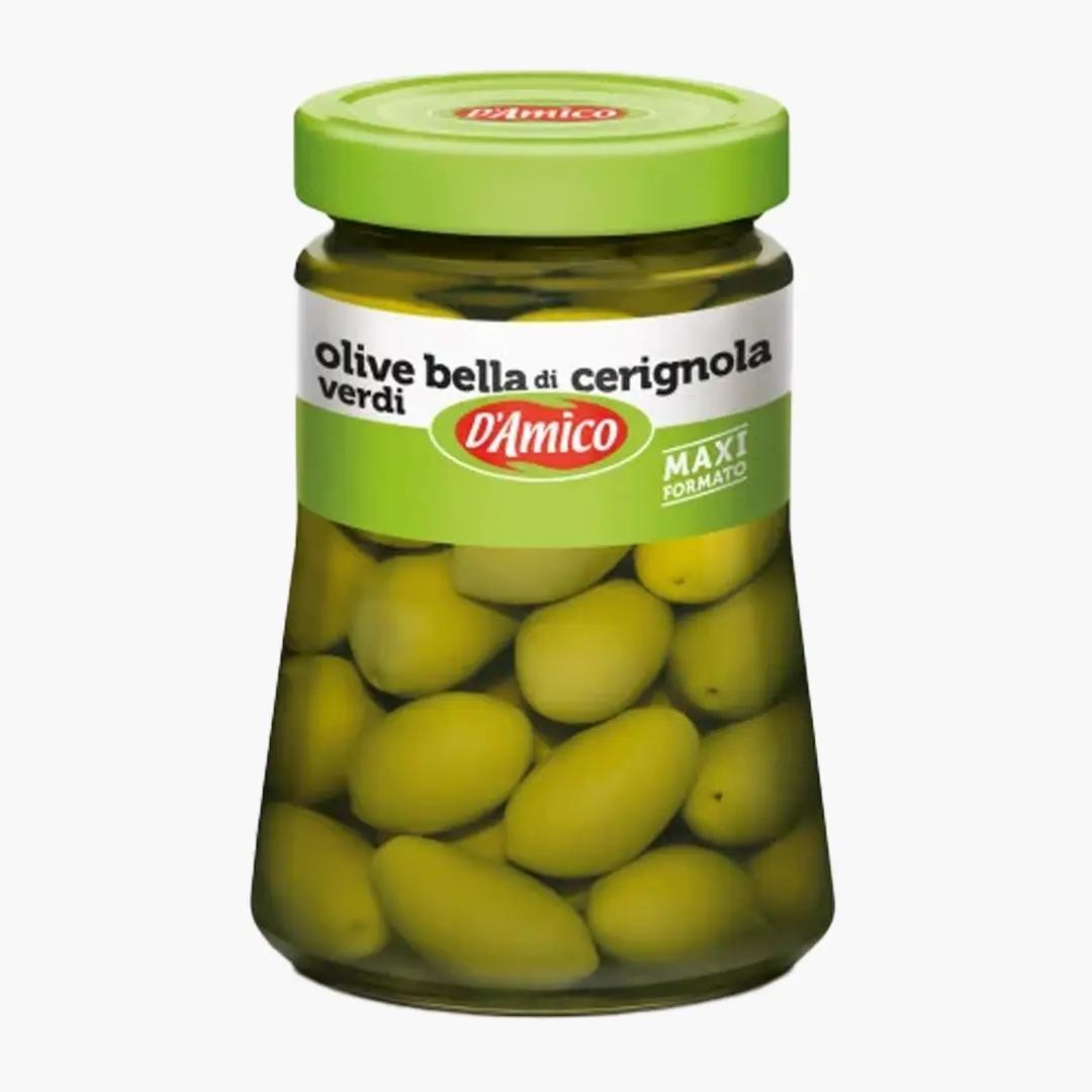 D'Amico Masline verzi Bella di Cerignola, cu samburi in saramura, fara gluten, D'Amico 730g | Webcoffee