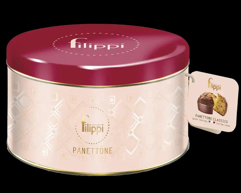TeaForte Panettone clasic in cutie metalica, cu portocale confiate si stafide Pasticceria Filippi 1000g | Webcoffee