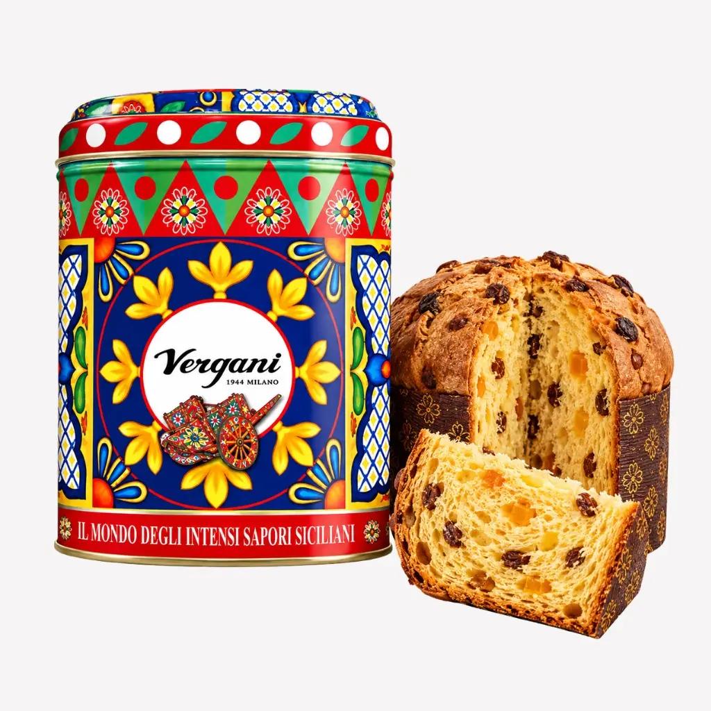 Vergani Mini Panettone Sicily Trip Clasic, panettone de 100 g în cutie metalică