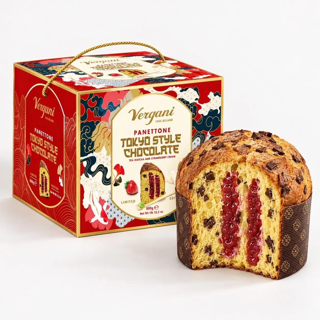 Vergani Panettone Tokyo cu matcha, ciocolată și dulceață de căpșuni, 800 g