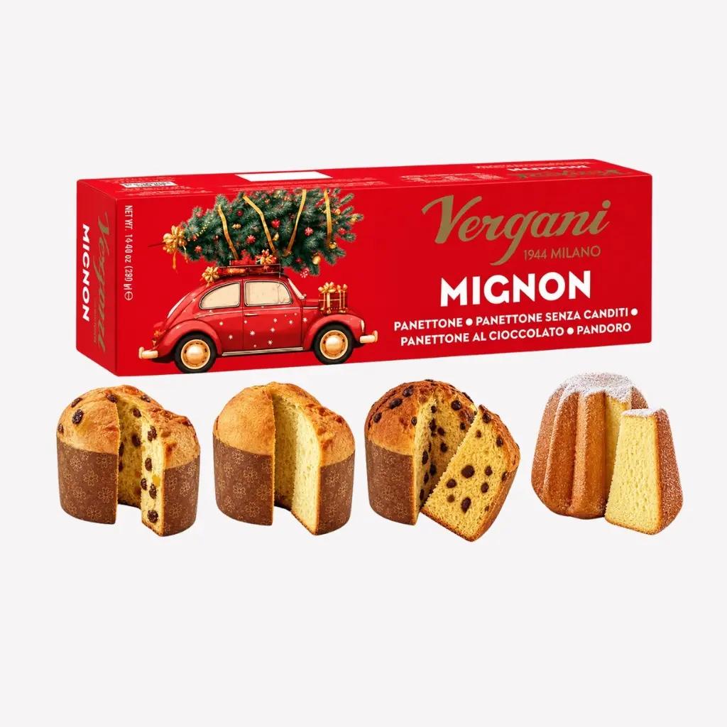 Vergani 4 Mini Panettone Merry Christmas 380 g, set de deserturi italiene